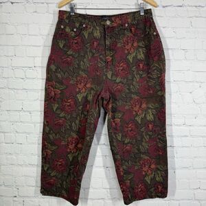 VTG Y2K Halston Jeans Size 16 Floral Boho High Waist Capri Denim Cottage Pants